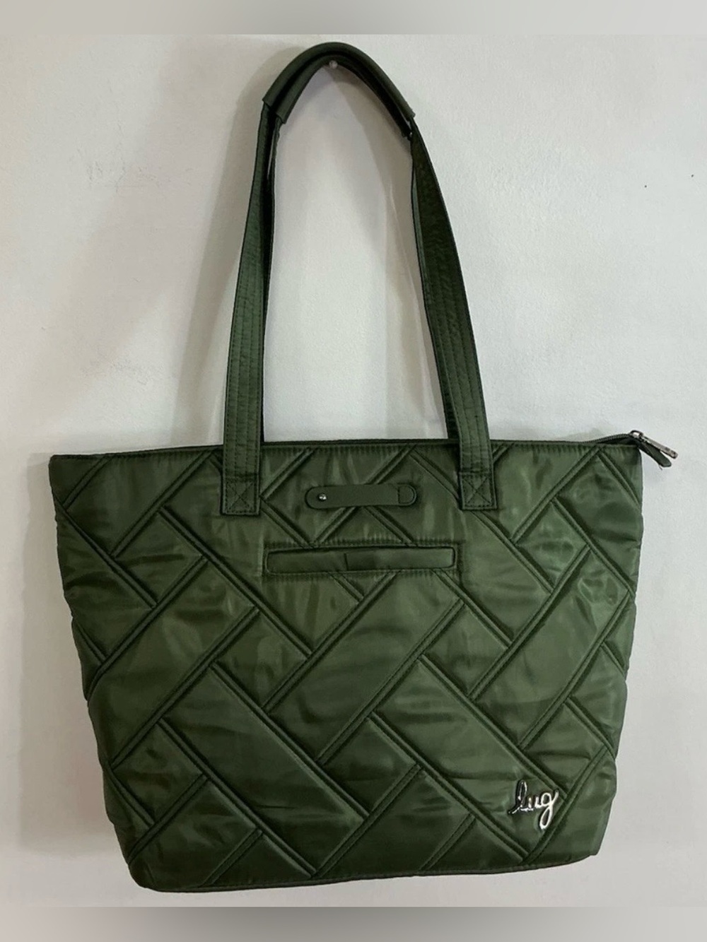 Lug Skyliner RFID Tote Bag Olive Green Travel Large Quilted Pockets Work NWOT